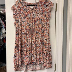 Knox Rose Floral Ruffle Casual Dress. Tie Tassle. Size S. Pink And Blue.